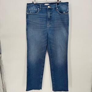 Good American The Good Legs High Rise Straight Jeans Distressed Raw Hem Size 12